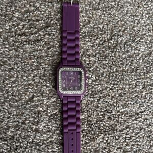 Geneva Purple Silicone Crystal Accent Square Face Watch